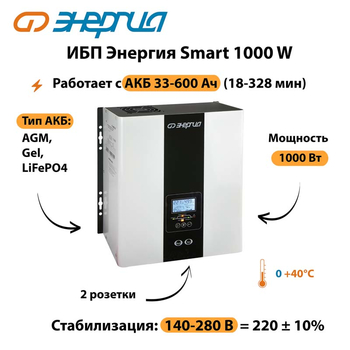 ИБП Энергия Smart 1000W - ИБП и АКБ - Энергия ИБП Smart - . Магазин оборудования для автономного и резервного электропитания Ekosolar.ru в Горно-алтайске